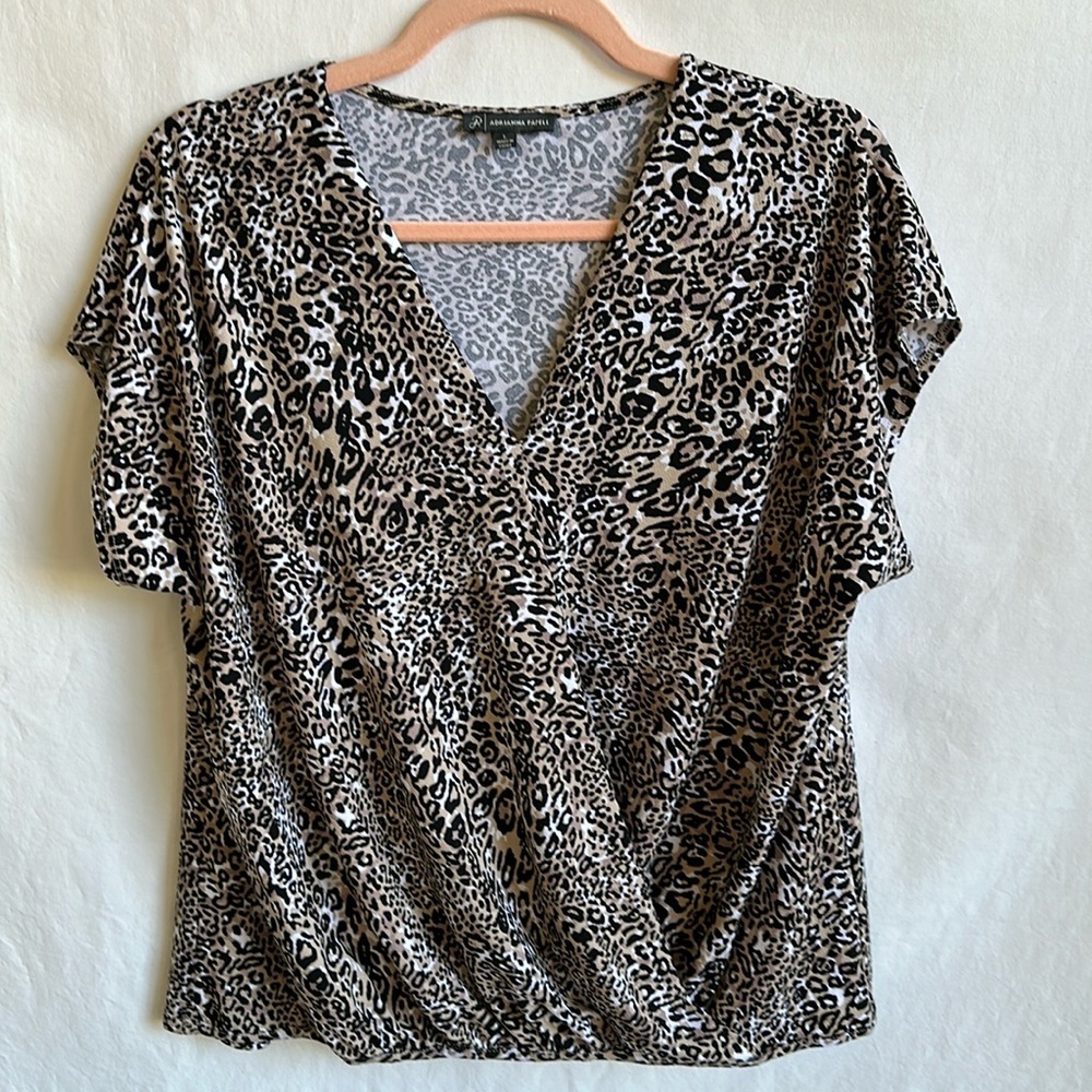 Adrianna Papell faux wrap animal print blouse, size L